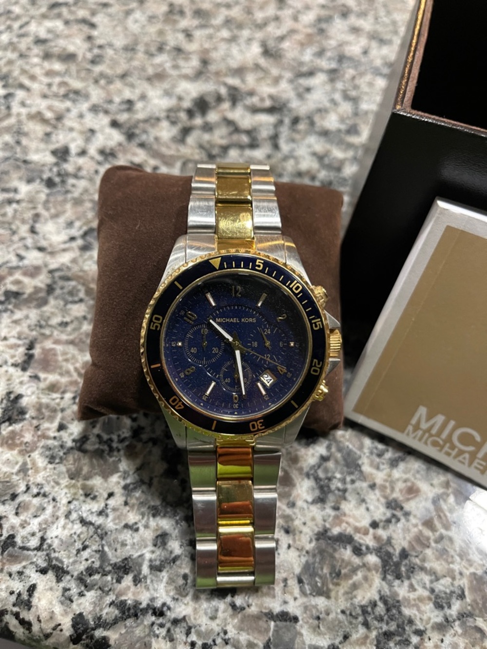 Michael Kors Gold and Silver Two-Tone Navy Chronograph Watch